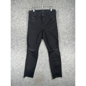 Mother Looker Ankle Fray Jeans Womens 28 Black Skinny Distressed Raw‎ Hem